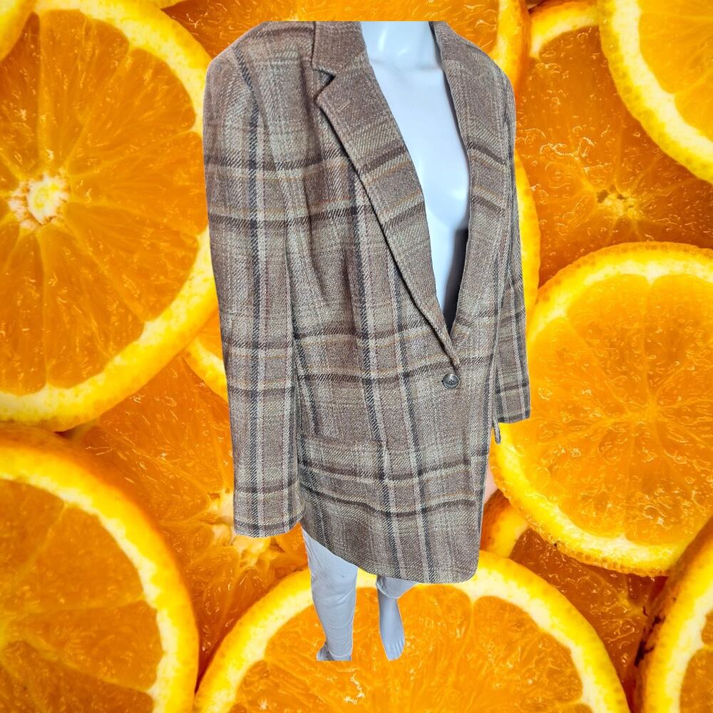 Lauren Ralph‎ Lauren Women's Wool Plaid Lined Single Button Blazer Size 16